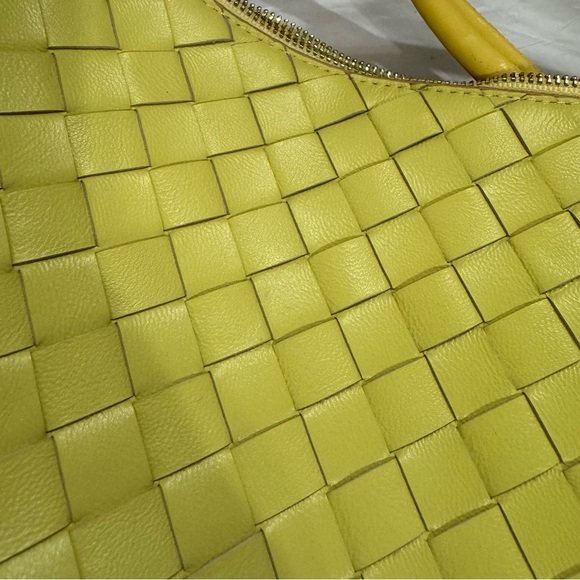 Yellow Intrecciato Woven Half Moon Leather Clutch Wristlet Top Handle Bag - Picture 16 of 16